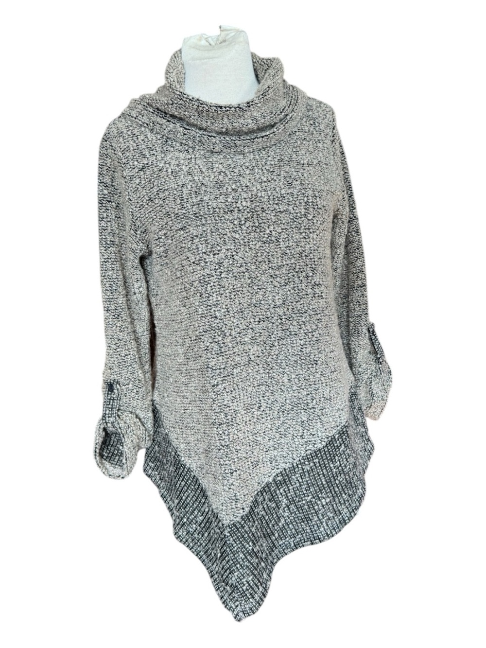 Wool Blend Asymmetrical Marled Knit Cowl Neck Bohemian Sweater Women’s Small